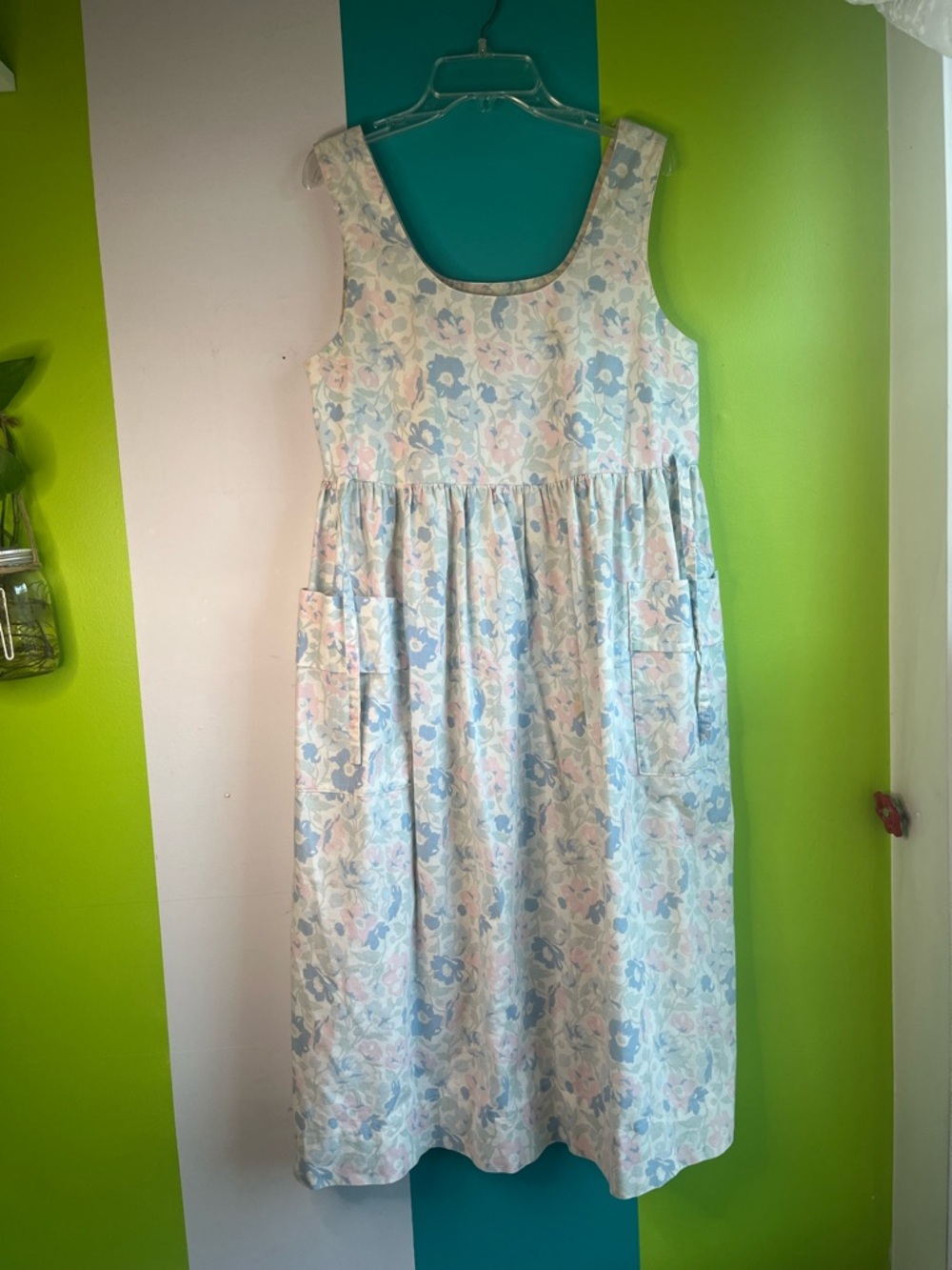 Laura Ashley Pastel Floral Sleeveless Dress in Light Blue and Pink